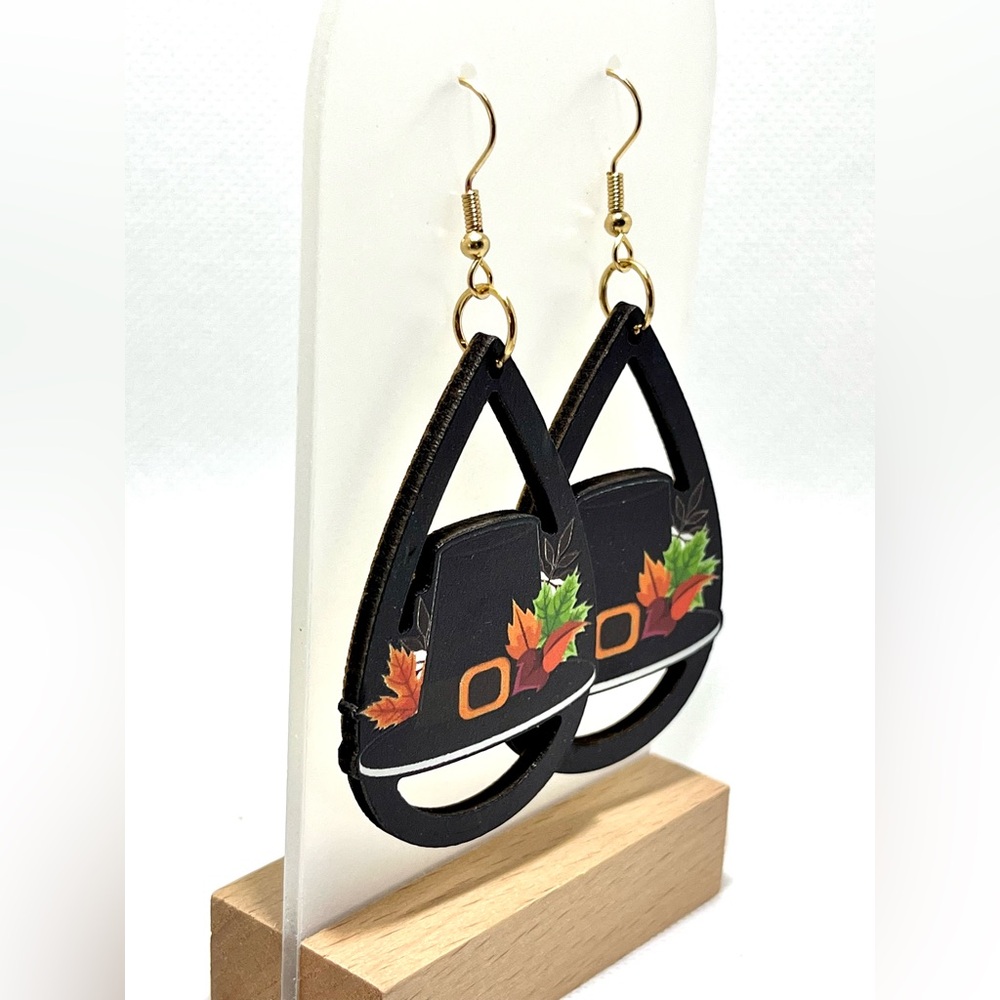 New Vintage Style Thanksgiving Earrings Autumn Fall Themed Drop & Dangle Wood - Picture 4 of 10